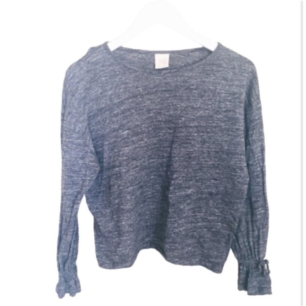 ZARA Kids Heathered Long Sleeve Top With Knotted Detail Arm Cuffs Grey 13-14Y